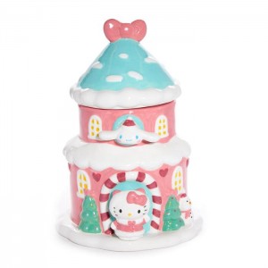 Pink / Blue Hello Kitty Hello Kitty and Cinnamoroll Ceramic Holiday Cottage Cookie Jar | NZ_HK62053