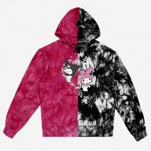 Red Black Hello Kitty My Melody & Kuromi x Dumbgood Tie Dye Split Hoodie | NZ_HK93450