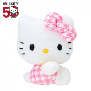 White / Pink Hello Kitty Hello Kitty 50th Anniv. Plush Mascot (Pink Houndstooth) | NZ_HK17666