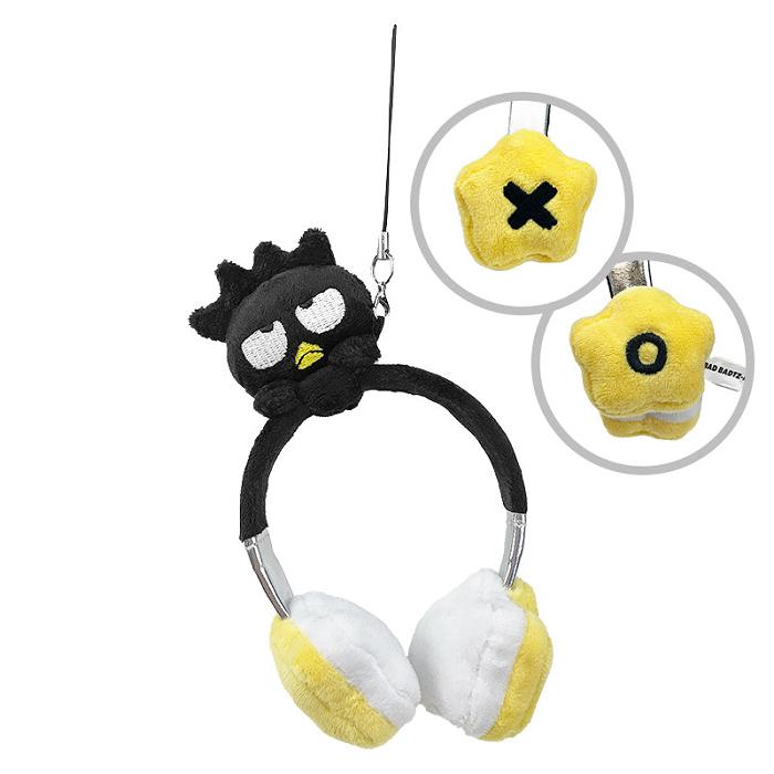 Black Hello Kitty Badtz-maru Plush Headphones Bag Charm | NZ_HK14330