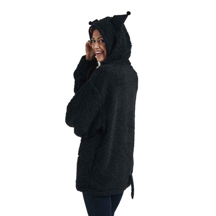 Black Hello Kitty Kuromi Cozy Sherpa Zip Lounge Hoodie | NZ_HK65792