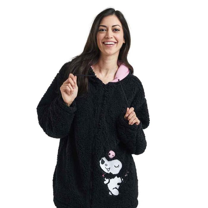 Black Hello Kitty Kuromi Cozy Sherpa Zip Lounge Hoodie | NZ_HK65792