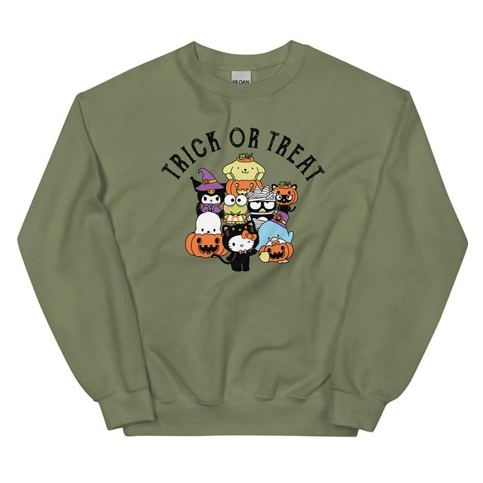 Grey / Green Hello Kitty Hello Kitty and Friends Trick or Treat Classic Crewneck | NZ_HK90316