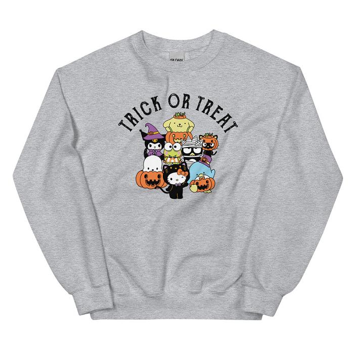 Grey / Green Hello Kitty Hello Kitty and Friends Trick or Treat Classic Crewneck | NZ_HK90316