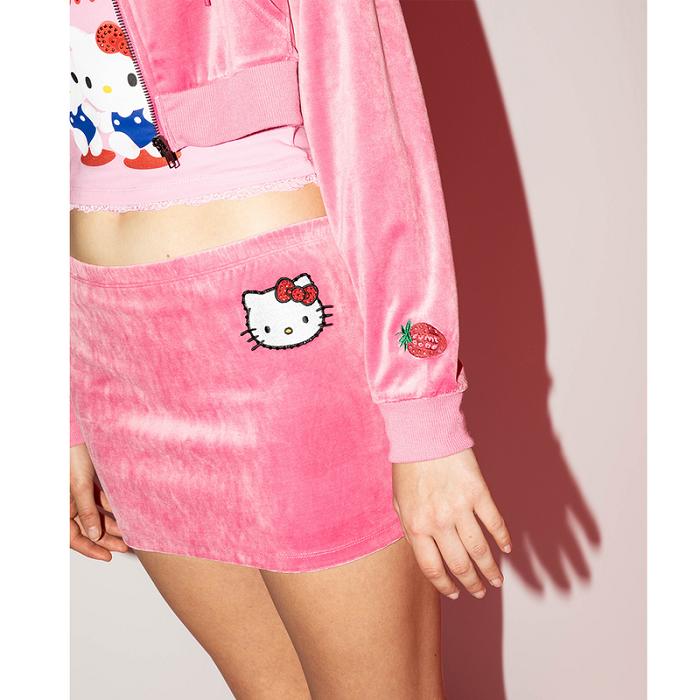 Pink Hello Kitty Hello Kitty x Dumbgood Pink Velour Mini Skirt (50th Anniv.) | NZ_HK56207