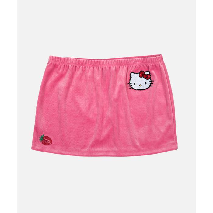 Pink Hello Kitty Hello Kitty x Dumbgood Pink Velour Mini Skirt (50th Anniv.) | NZ_HK56207