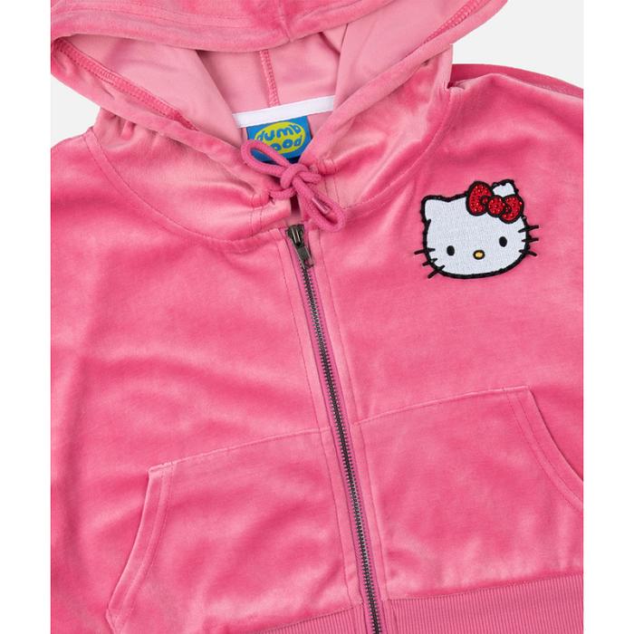 Pink Hello Kitty Hello Kitty x Dumbgood Pink Velour Cropped Hoodie (50th Anniv.) | NZ_HK16013