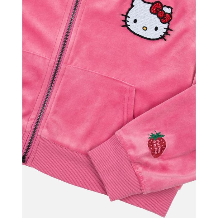 Pink Hello Kitty Hello Kitty x Dumbgood Pink Velour Cropped Hoodie (50th Anniv.) | NZ_HK16013