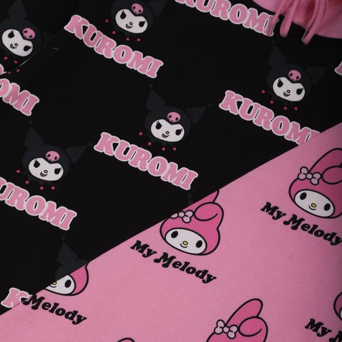 Pink / Black Hello Kitty My Melody & Kuromi x Dumbgood Pattern Split Hoodie | NZ_HK60974