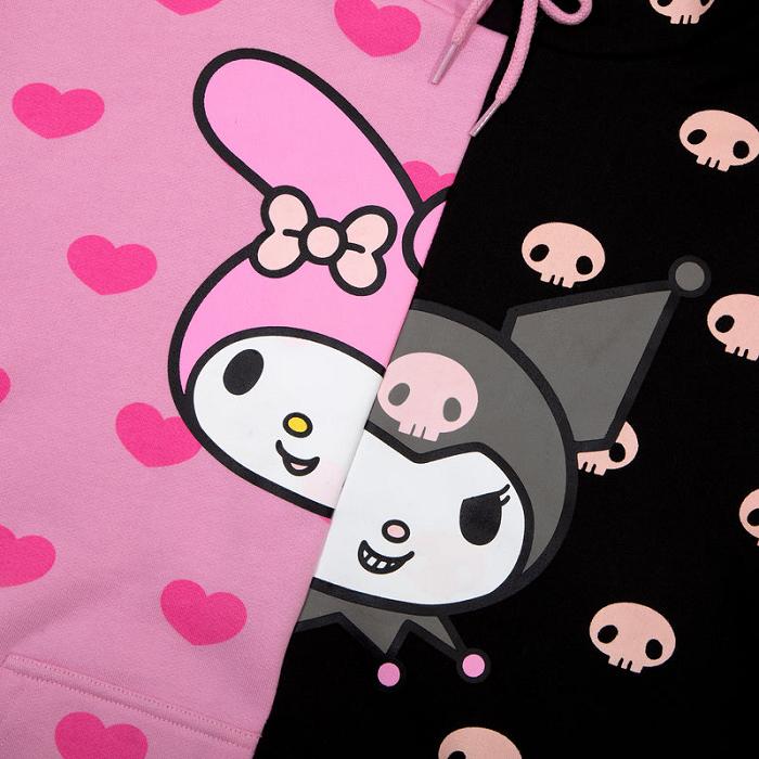 Pink / Black Hello Kitty My Melody & Kuromi x Dumbgood Split Hoodie | NZ_HK48023