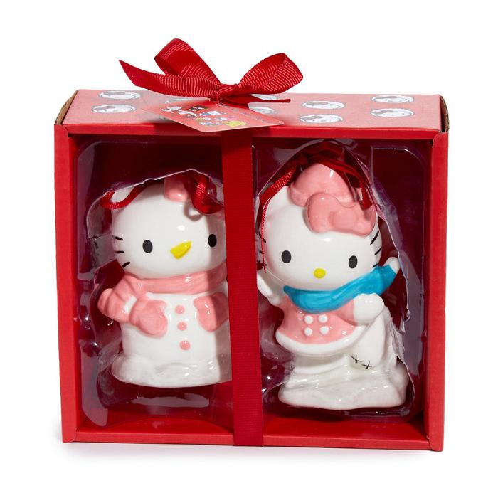 Pink / Blue Hello Kitty Hello Kitty 2-pc Holiday Ceramic Ornament Set (Winter Play) | NZ_HK14671