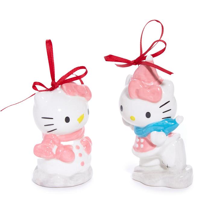 Pink / Blue Hello Kitty Hello Kitty 2-pc Holiday Ceramic Ornament Set (Winter Play) | NZ_HK14671