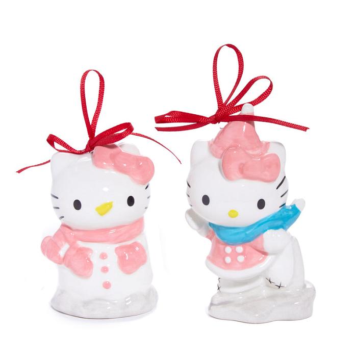 Pink / Blue Hello Kitty Hello Kitty 2-pc Holiday Ceramic Ornament Set (Winter Play) | NZ_HK14671