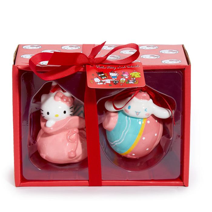 Pink / Blue Hello Kitty Hello Kitty and Cinnamoroll 2-pc Holiday Ceramic Ornament Set (Pastel Pink) | NZ_HK17756