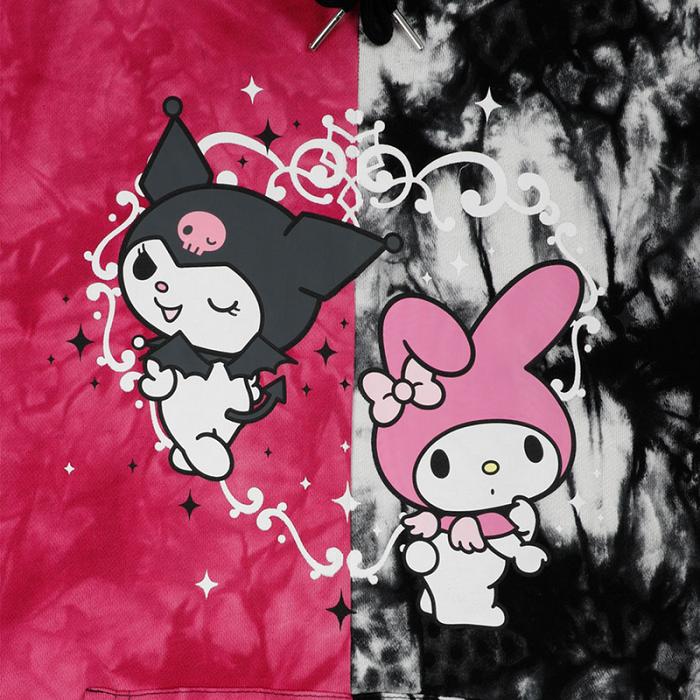 Red Black Hello Kitty My Melody & Kuromi x Dumbgood Tie Dye Split Hoodie | NZ_HK93450