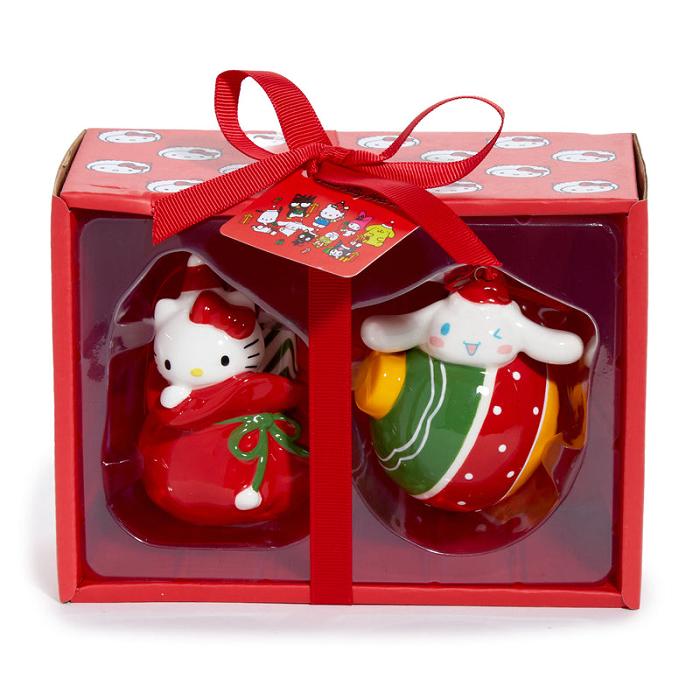 Red / Green Hello Kitty Hello Kitty and Cinnamoroll 2-pc Holiday Ceramic Ornament Set (Red) | NZ_HK51161