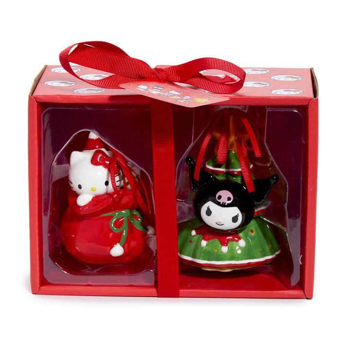 Red / Green Hello Kitty Hello Kitty and Kuromi 2-pc Holiday Ceramic Ornament Set (Red) | NZ_HK11390