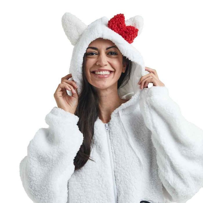 White Hello Kitty Hello Kitty Cozy Sherpa Zip Lounge Hoodie | NZ_HK89981