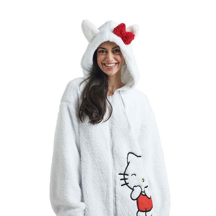 White Hello Kitty Hello Kitty Cozy Sherpa Zip Lounge Hoodie | NZ_HK89981