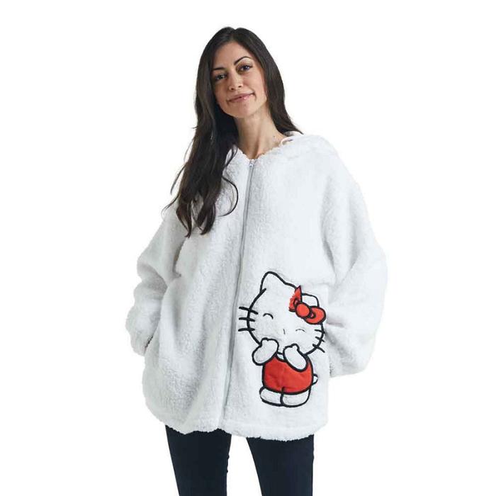 White Hello Kitty Hello Kitty Cozy Sherpa Zip Lounge Hoodie | NZ_HK89981