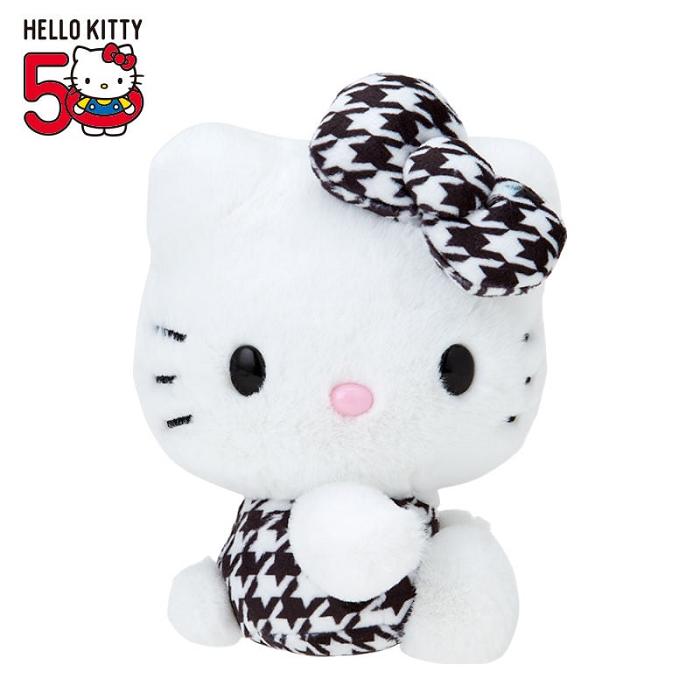 White / Black Hello Kitty Hello Kitty 50th Anniv. Plush Mascot (Black Houndstooth) | NZ_HK35795