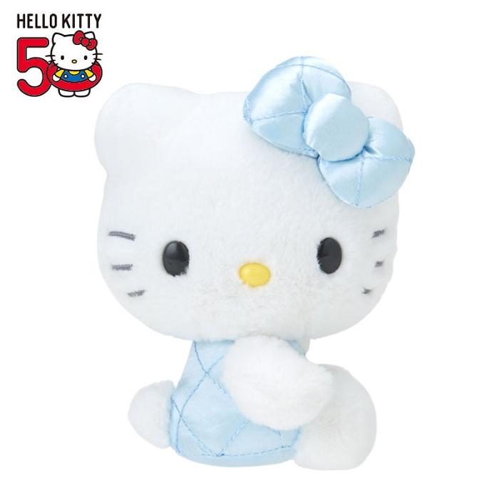 White / Blue Hello Kitty Hello Kitty 50th Anniv. Plush Mascot (Quilted Blue) | NZ_HK28515