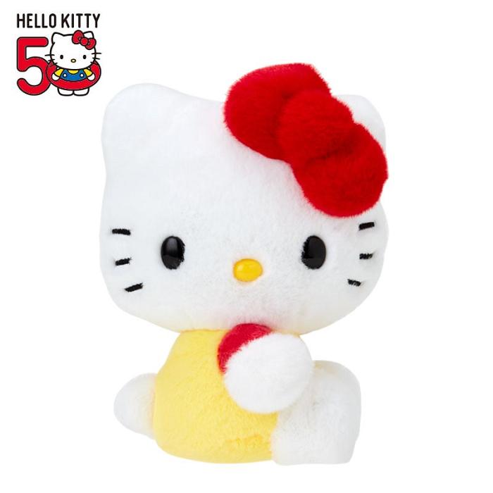 Yellow / Red Hello Kitty Hello Kitty 50th Anniv. Plush Mascot (Yellow Overalls) | NZ_HK13254